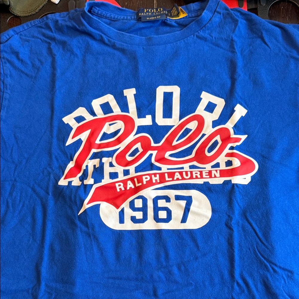 Polo by Ralph Lauren Blue Tee with Red and White Logo